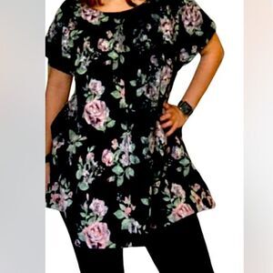 Wildfox Floral Print Short Sleeve Midi Rough Cut Faded Loose Fit Dress